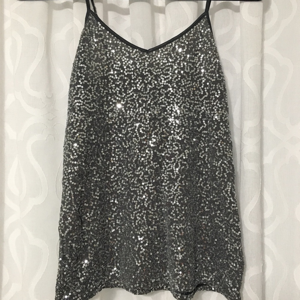 Express Y2K Gray Silver Sequin V Neck Cami XS